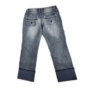 Y2K Angels low rise whiskered cuffed crop capri‎ embellished stretch jeans 9